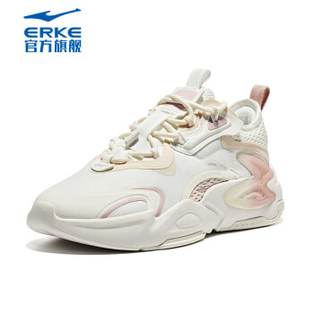鸿星尔克 休闲鞋女防滑减震软底轻便耐磨时尚女生运动鞋女鞋 微晶白/雾粉 37