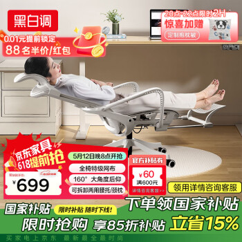 国家补贴：黑白调 P603GMA 人体工学电脑椅 霜白色 160°无级后仰