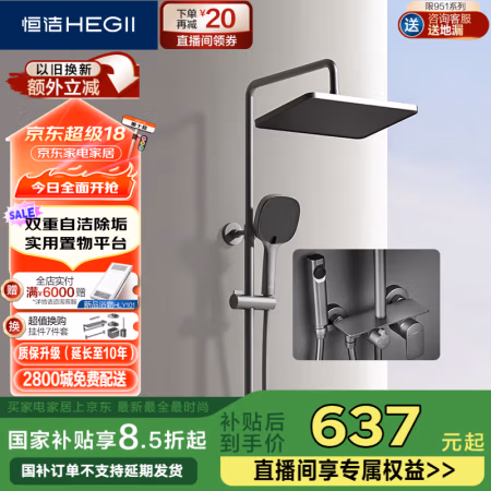 20点开始、国家补贴：恒洁 淋浴花洒套装Y58 HMF941-333B-WM