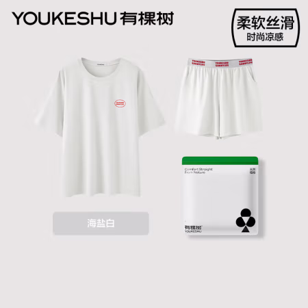今日必买：有棵树 男款短袖家居服套装 海盐白