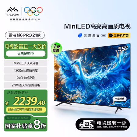 国家补贴：雷鸟 鹤6 Pro 24款 55英寸MiniLED 4+64GB 液晶平板电视机55S585C Pro-JN