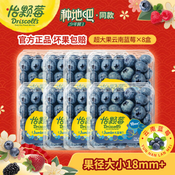 Driscoll's 怡颗莓 神价！11元一盒！当季云南蓝莓超大果 125g*8盒（18mm+）