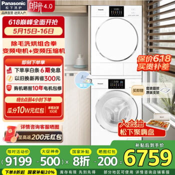 国家补贴：松下 Panasonic 白月光4.0Max洗烘套装 12公斤滚筒洗衣机+10公斤热泵除毛烘干机双 N571T+N571TR