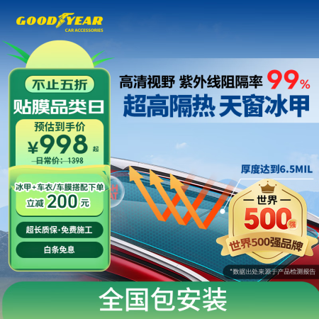 固特异 TPU天窗冰甲膜隔热膜全景天窗防晒贴膜太阳膜防爆车顶玻璃膜遮阳防紫外线 大天窗（2*1.5米）