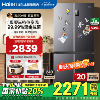 海尔 Haier BCD-539WGHTDEDSDU1 风冷十字对开门冰箱 539L